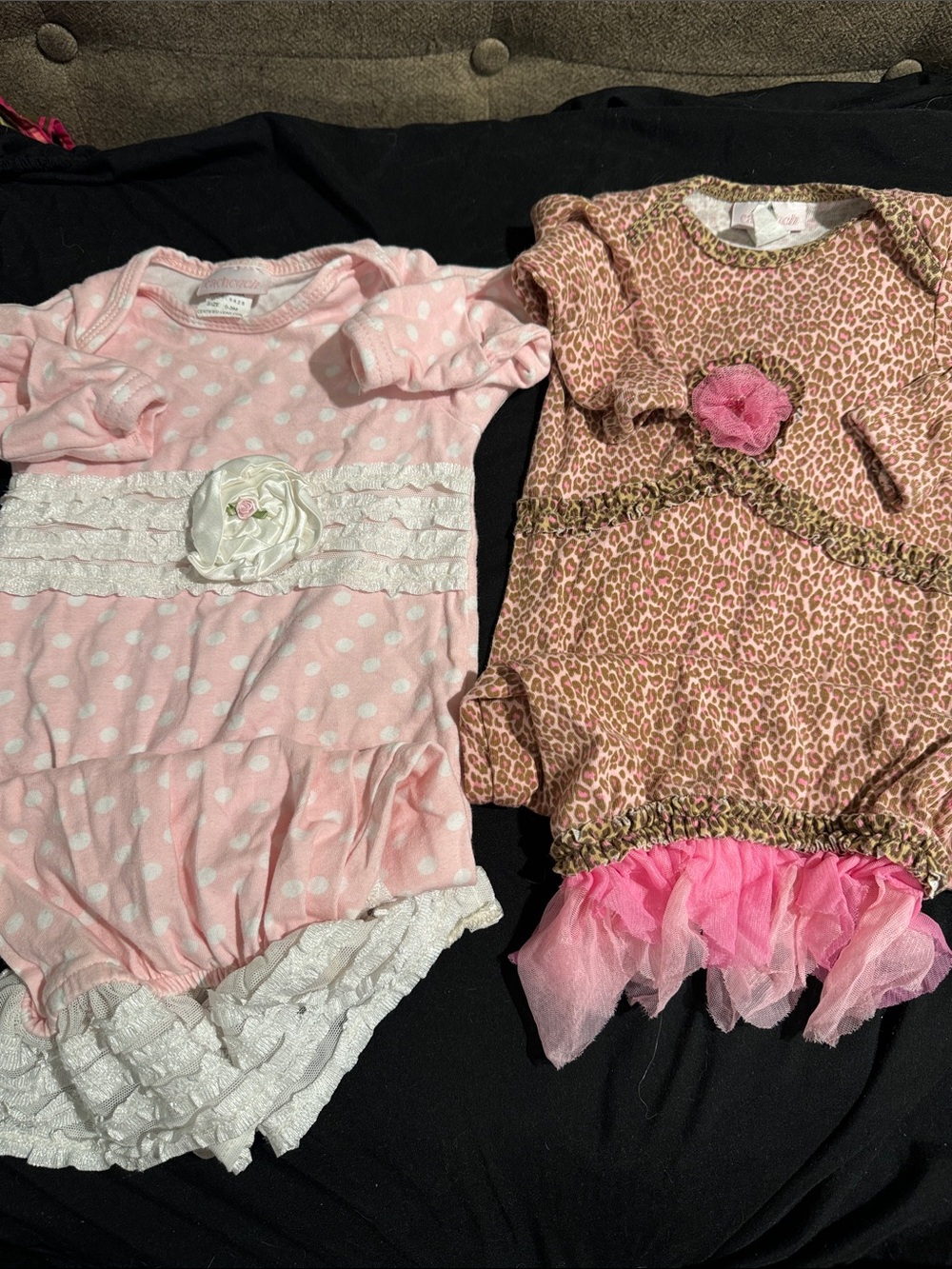 Pink Polka Dot Baby Girls One-Piece Bodysuit with Lace Flower